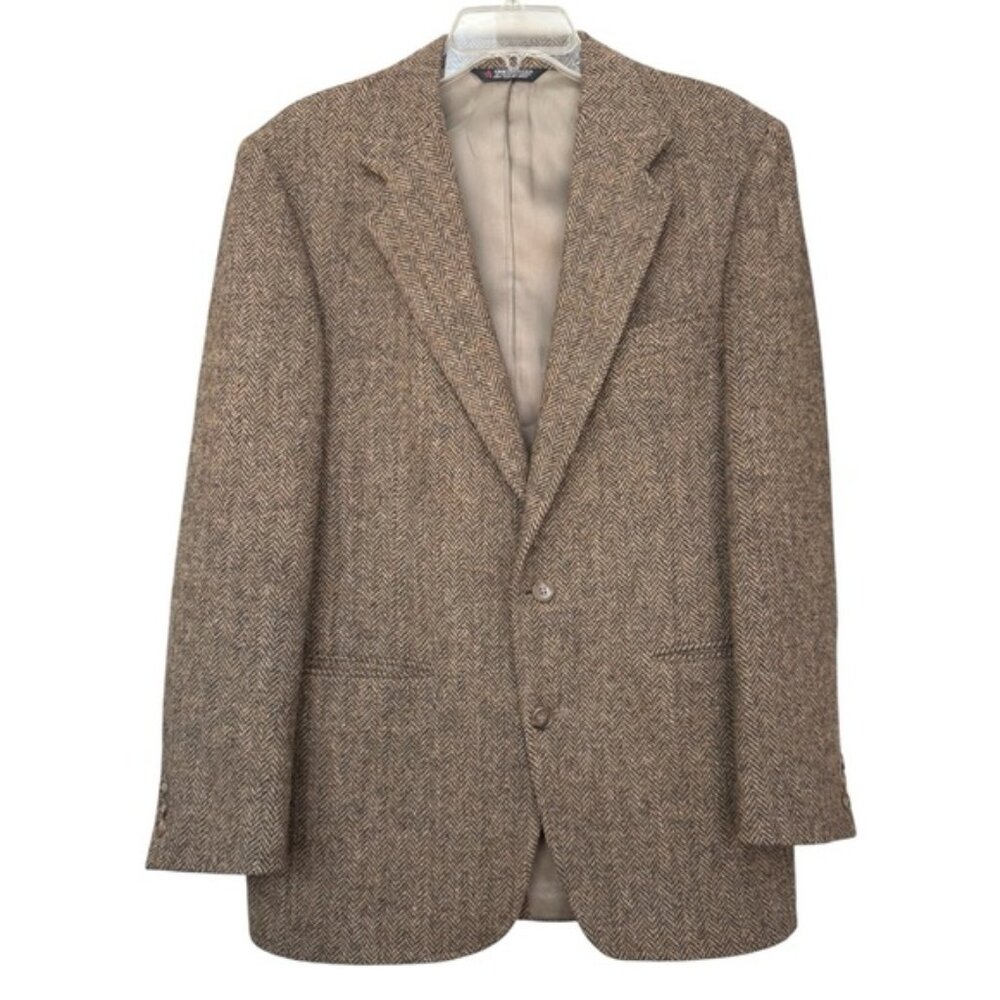 SOLD Vtg Harris Tweed Herringbone Blazer Size 38 R Brown Single Breast 70s 80s - Picture 9 of 9